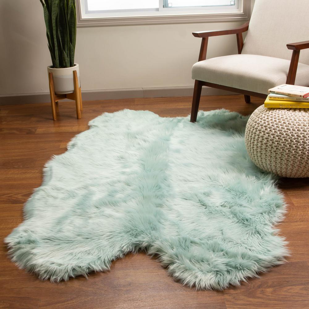 Super Area Rugs Serene Silky Faux Fur Fluffy Shag Rug Teal 3 X 5 Sar Ser01 Teal 3x5 The Home 8422