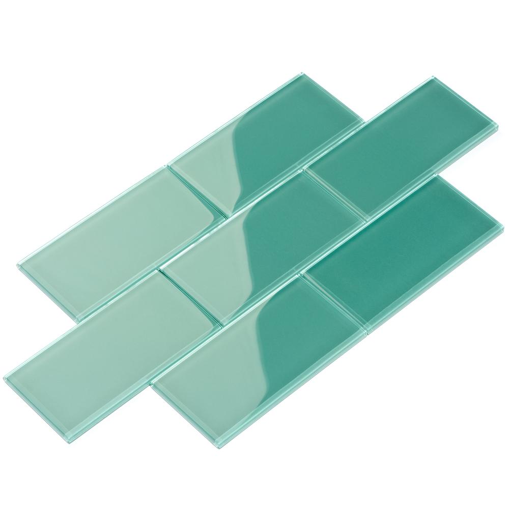 Giorbello Teal 6 In X 12 In X 8mm Glass Subway Tile 5 Sq Ft Case G6111 The Home Depot