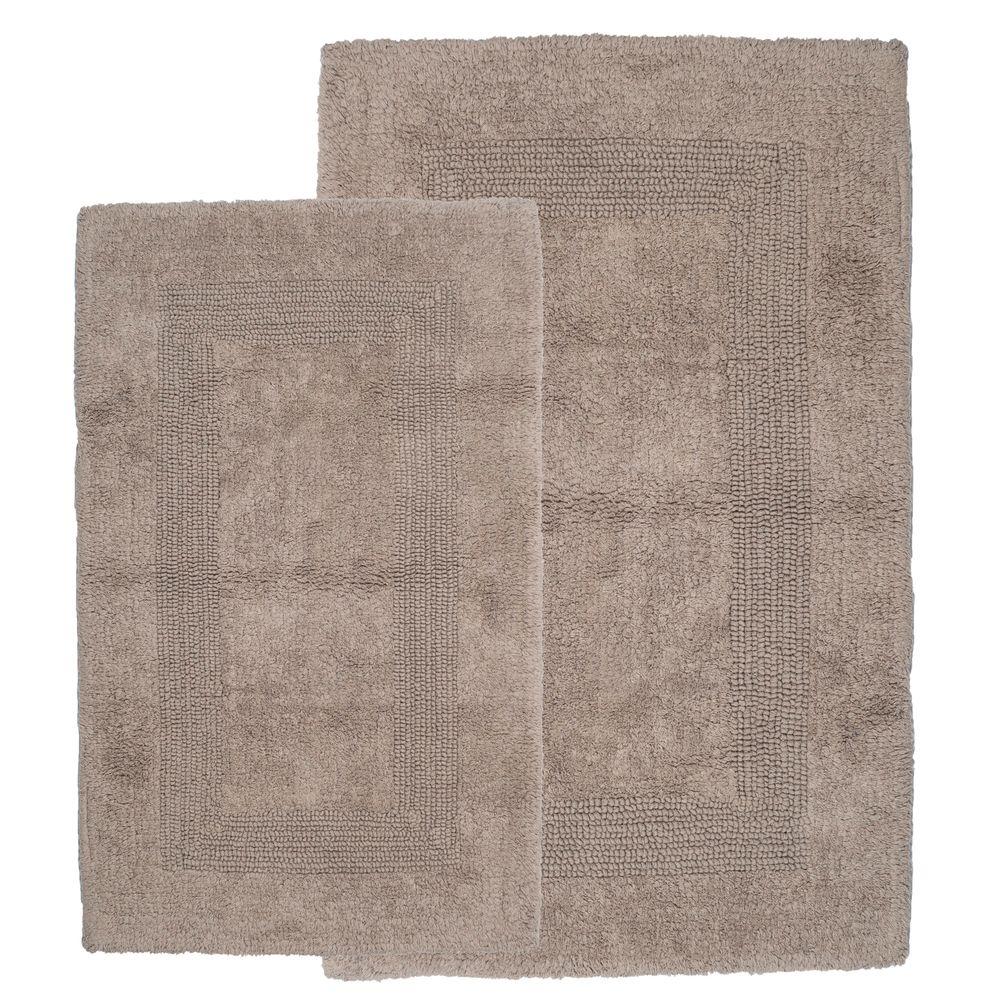 Lavish Home Taupe 2 ft. x 5 ft. Cotton Reversible Extra Long Bath Rug