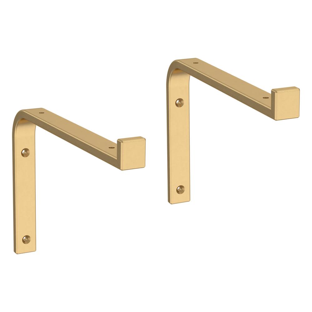 Painted Brushed Brass Steel Casual Decorative Shelf Bracket 2 Pack 8 In