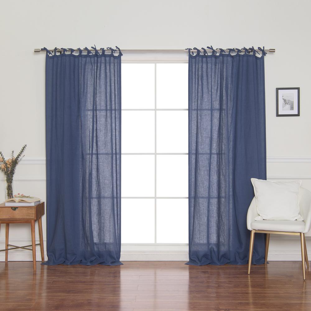 Best Home Fashion Linen Mid Weight Tie Top Curtain Panel in Indigo 52