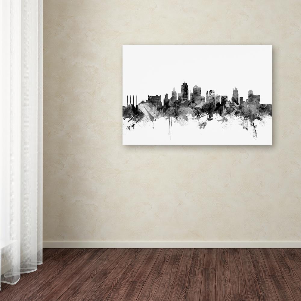 Trademark Fine Art 16 In X 24 Kansas City Skyline Black And Trademark Fine Art 16 In X 24