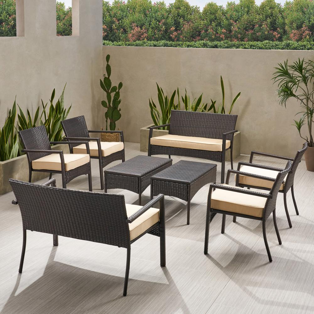 Noble House Cancun Multi-Brown 8-Piece Metal Patio Conversation Seating ...