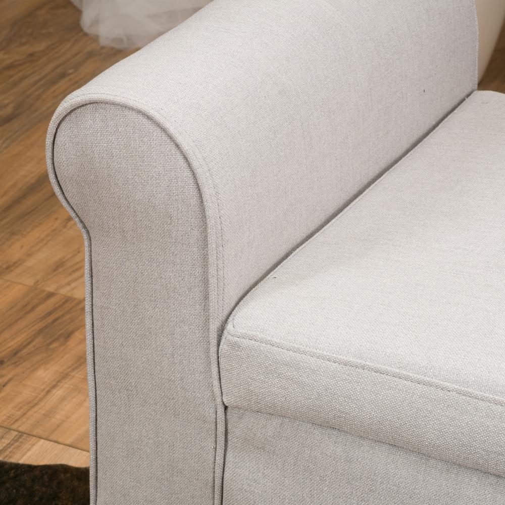 Noble House Jaelynn Light Gray Fabric Armed Storage Ottoman Bench