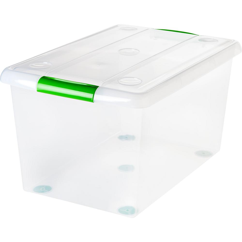 Iris 61 Qt And Slide Storage Box In Clear With Green Handle Iris 61 Qt And Slide Storage Box In Clear With Green Handle