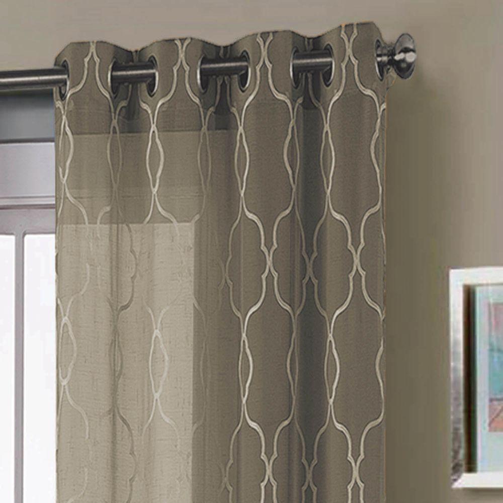 Window Elements Sheer Boho Embroidered Sheer Faux Linen 96 In L