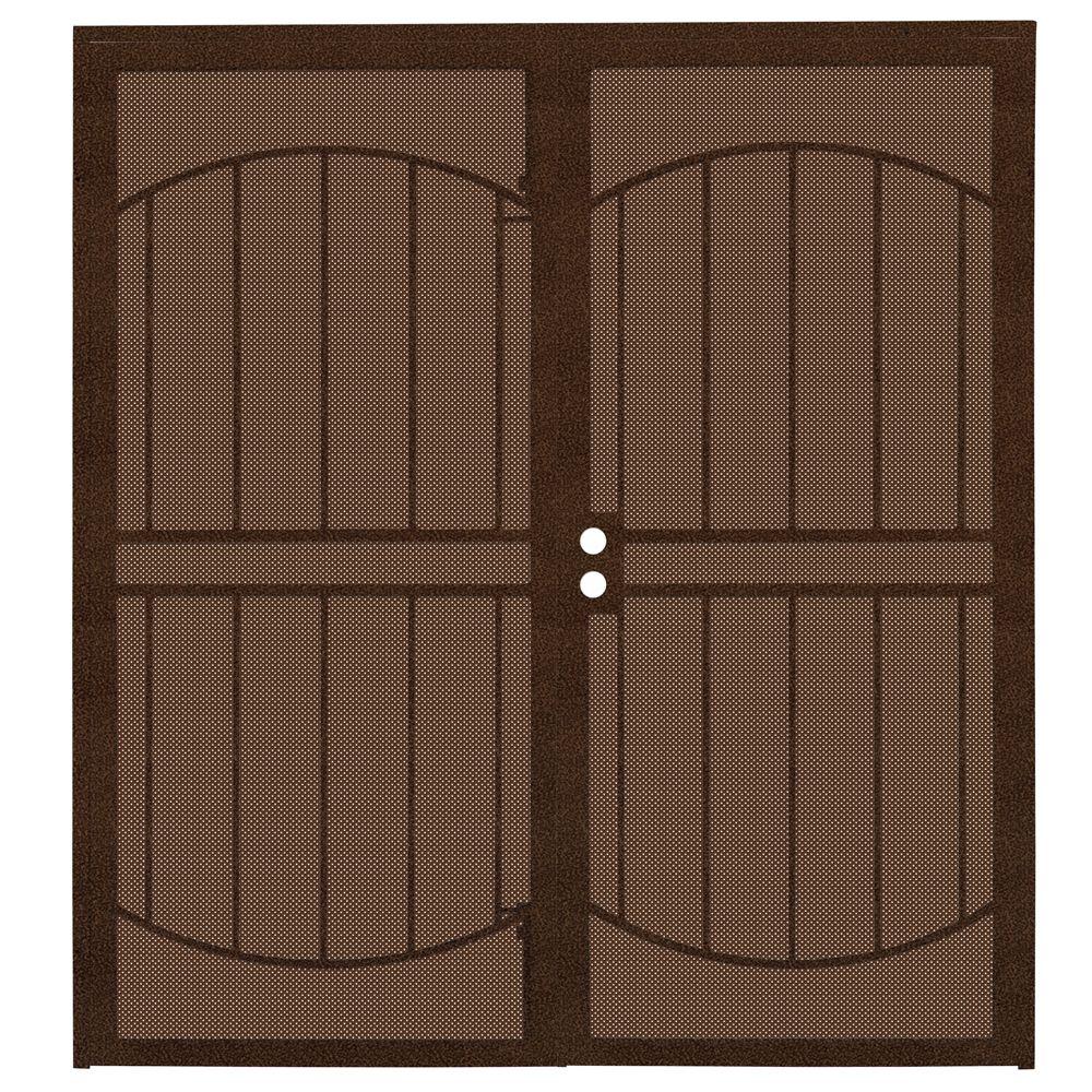 Unique Home Designs 72 In X 80 In Arcadamax Copper Surface Mount Outswing Steel Security Double Door With Perforated Metal Screen