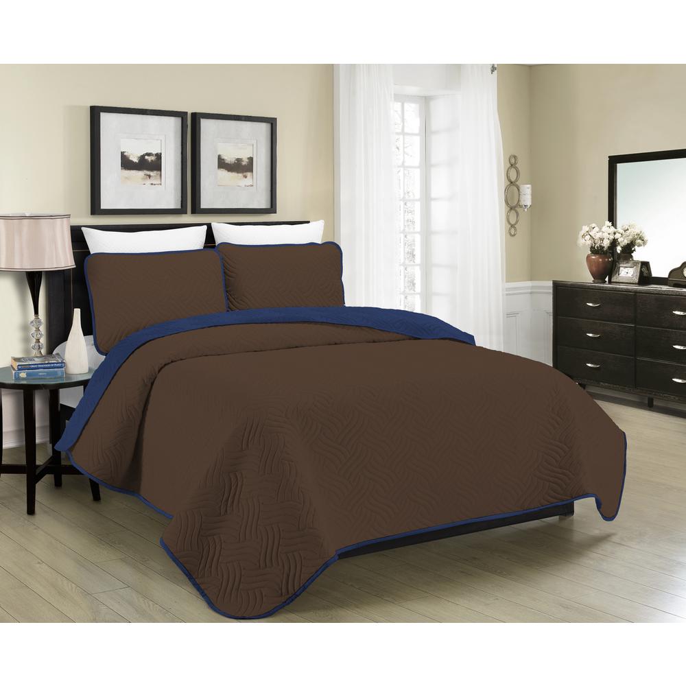 Morgan Home Austin 3 Piece Brown Navy Twin Quilt Set M575389 The Home Depot