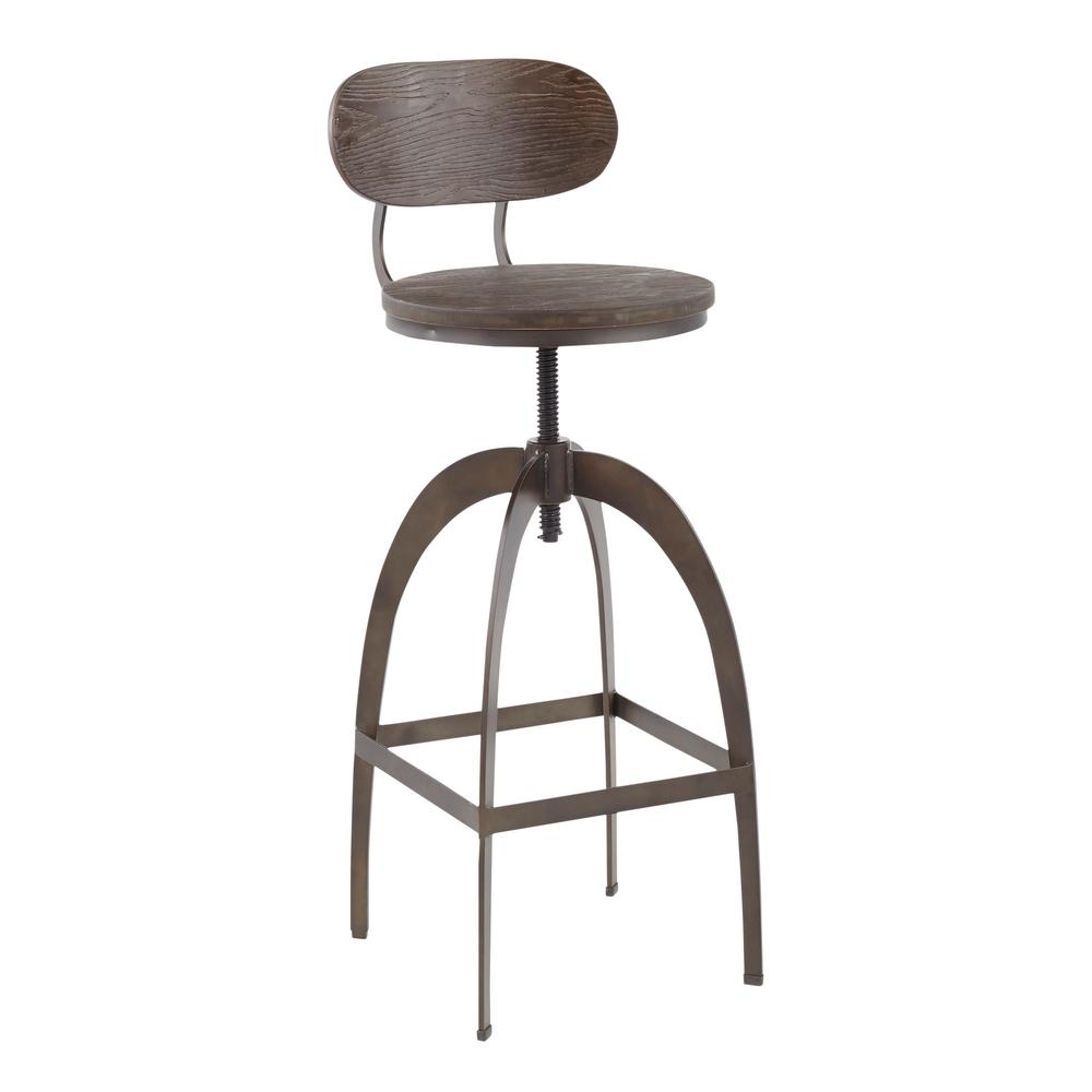 Lumisource Dakota Mid Back Adjule Bar Stool In Antique Metal And Dakota Mid Back Adjule Bar Stool In Antique Metal And Espresso Wood