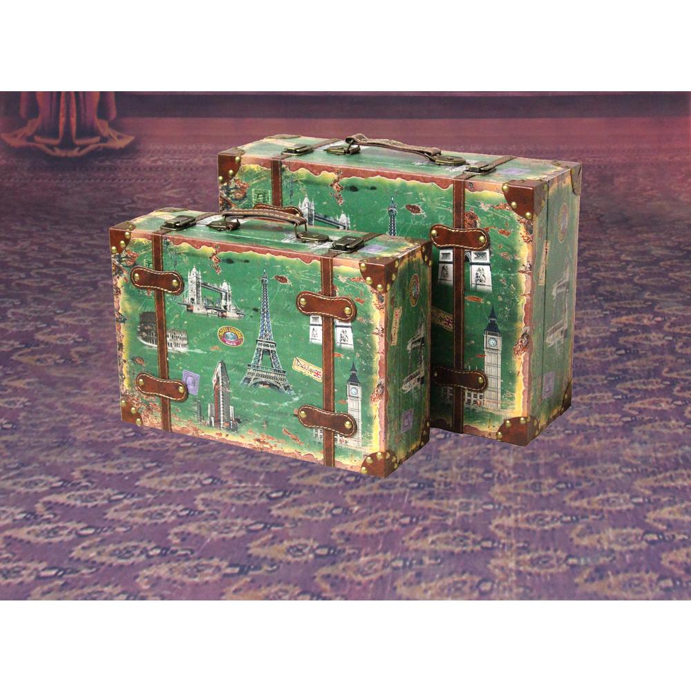 Vintiquewise Antique Green TrunkQI003086.2 The Home Depot