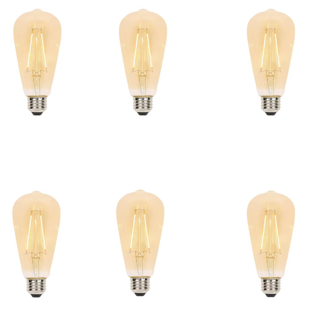 Westinghouse 3317620 Pack Of (6) 3 Watt Clear Dimmable St20 Medium (E26) Led Bulbs - Amber