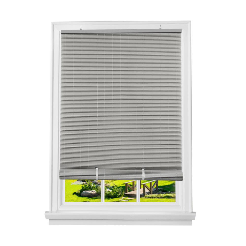 Solstice Grey Cordless Light Filtering Roll Up Vinyl Blind With 0 25 In Slats Soco30gy06 The Home Depot Solstice Grey Cordless Light Filtering