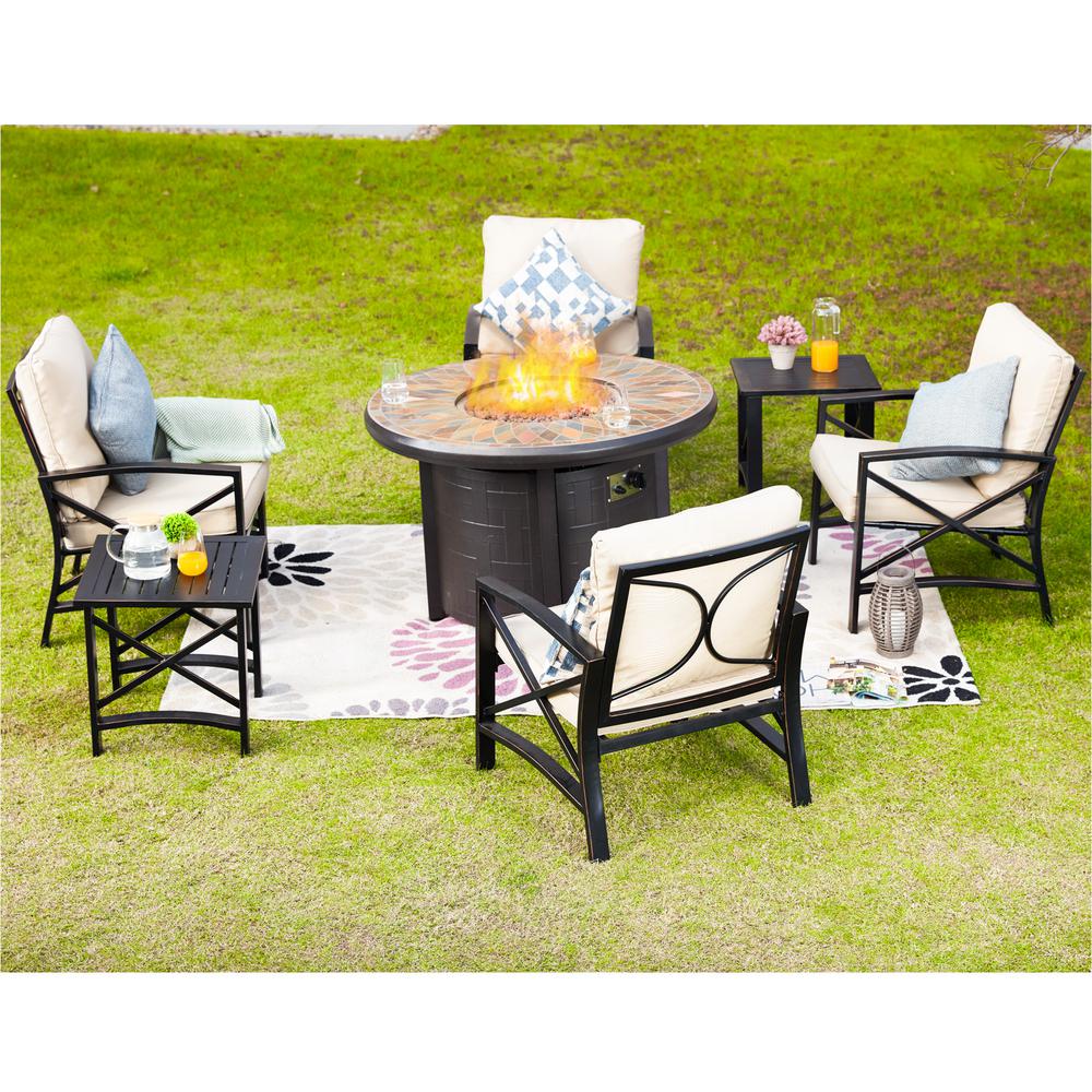 Patio Festival 7-Piece Steel Patio Fire Pit Conversation Set with Beige