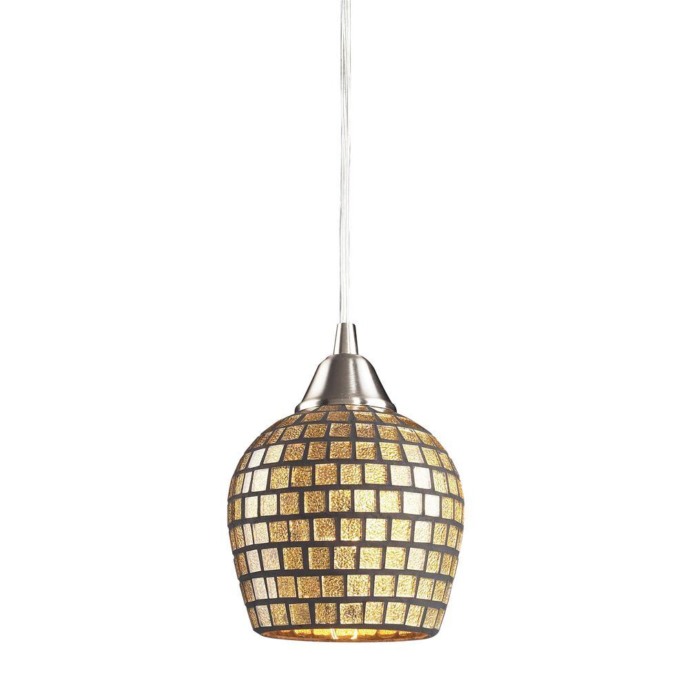 Titan Lighting Fusion 1 Light Satin Nickel Pendant With Gold Mosaic Glass Tn 5451 The Home Depot