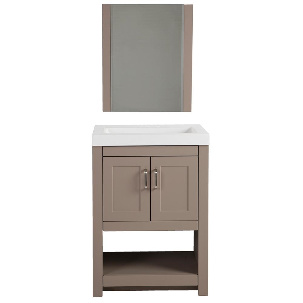 Glacier Bay Fairlake 24 In W X 19 In D Vanity In Clay With Cultured Marble Vanity Top In White With White Sink And Mirror Fl24p3 Cy The Home Depot
