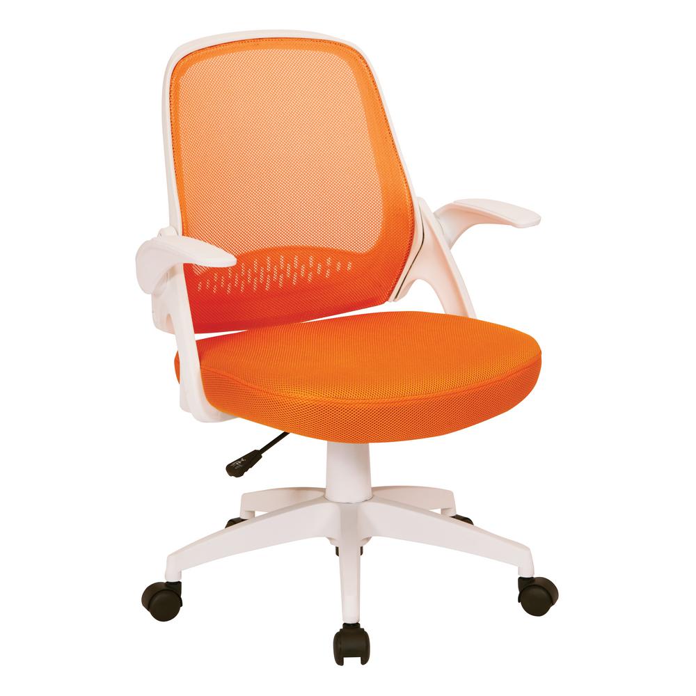 Jackson Orange Mesh And White Frame Office Chair With Flip Arms