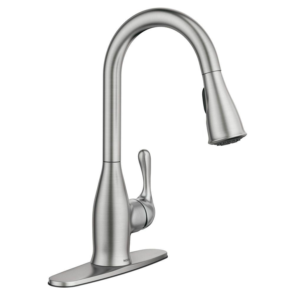 Moen Kaden Single Handle Pull Down Sprayer Kitchen Faucet With Reflex And Power Clean In Spot Resist Stainless 87966srs The Home Depot