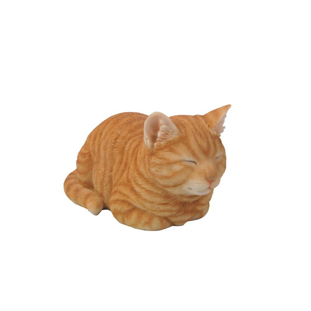 Life Like Statue Home Sleeping Orange Tabby Cat Figurine Adorable Garden NEW
