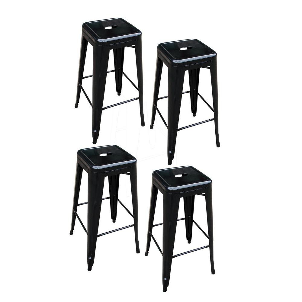 amerihome loft style 30 in stackable metal bar stool in black set of  4bs030bset  the home depot