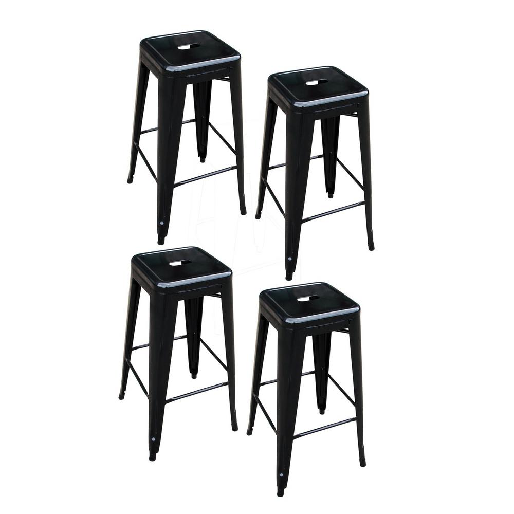 Amerihome Loft Style 30 In Stackable Metal Bar Stool Black Set Amerihome Loft Style 30 In Stackable Metal Bar Stool Black Set Of 4 Bs030bset The Home Depot