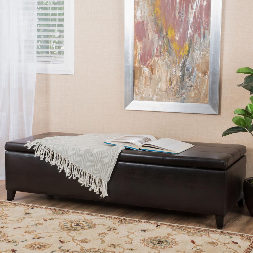 Noble House Lanister Brown Pu Leather Large Storage Bench 7728