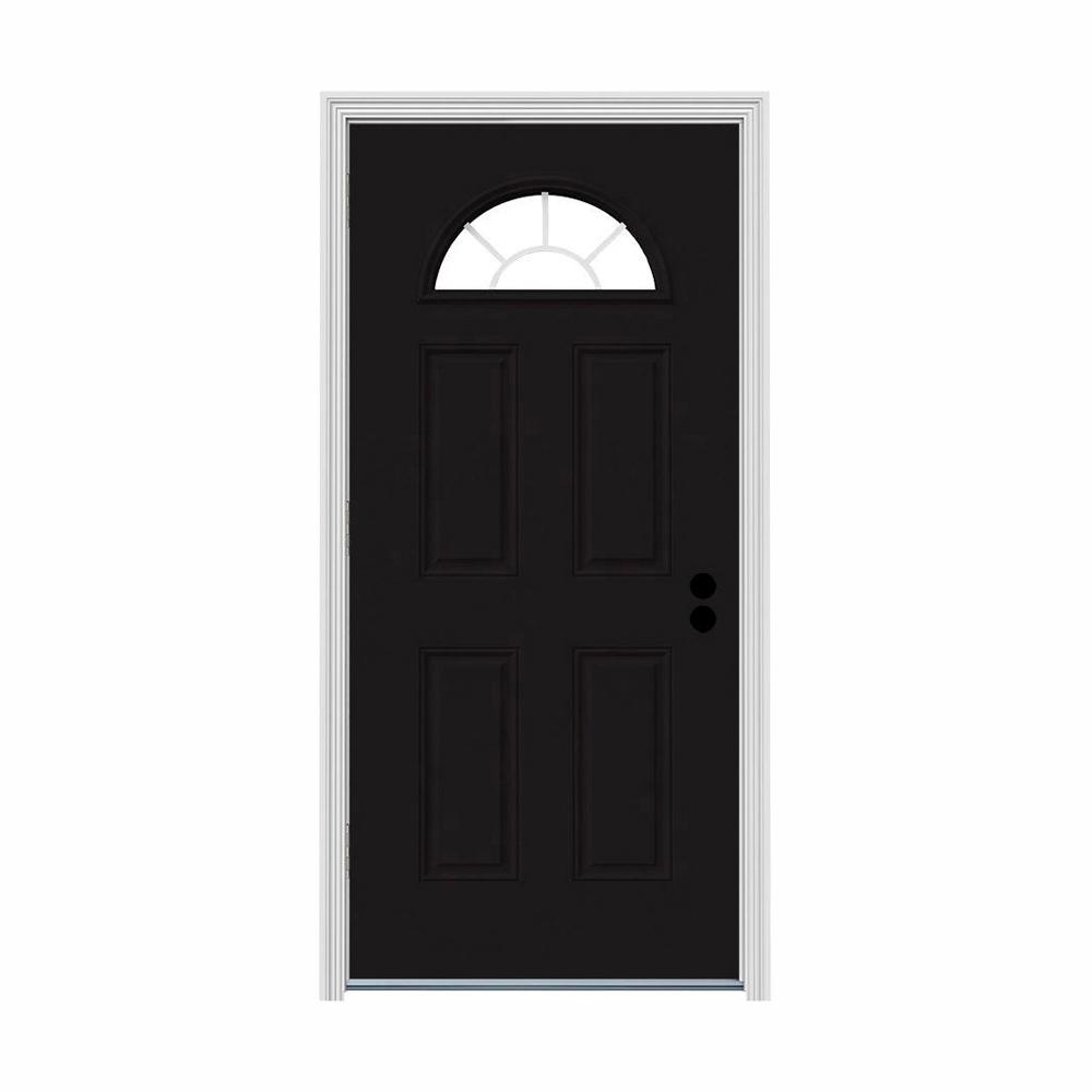 Jeld Wen 30 In X 80 In Fan Lite Black Painted Steel Prehung