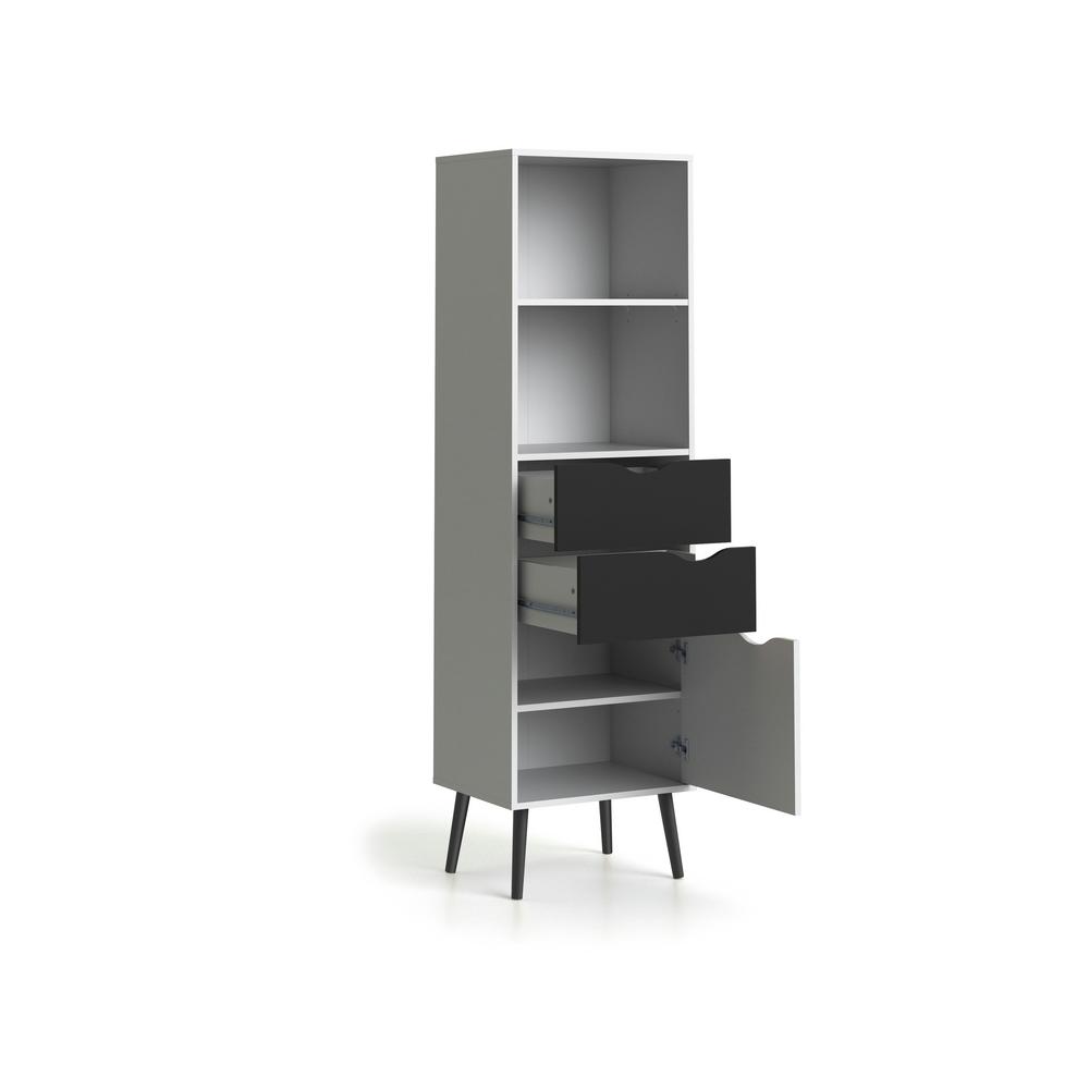 Tvilum Diana White Black Matte Bookcase With 2 Drawers And 1 Door