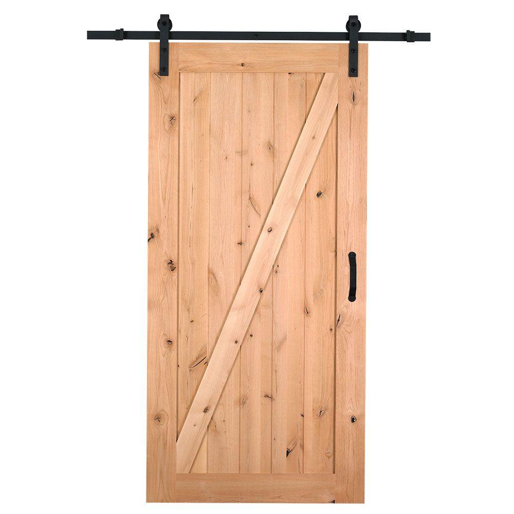 Masonite 42 In X 84 In Z Bar Knotty Alder Wood Interior Sliding Barn Door Slab With Hardware 