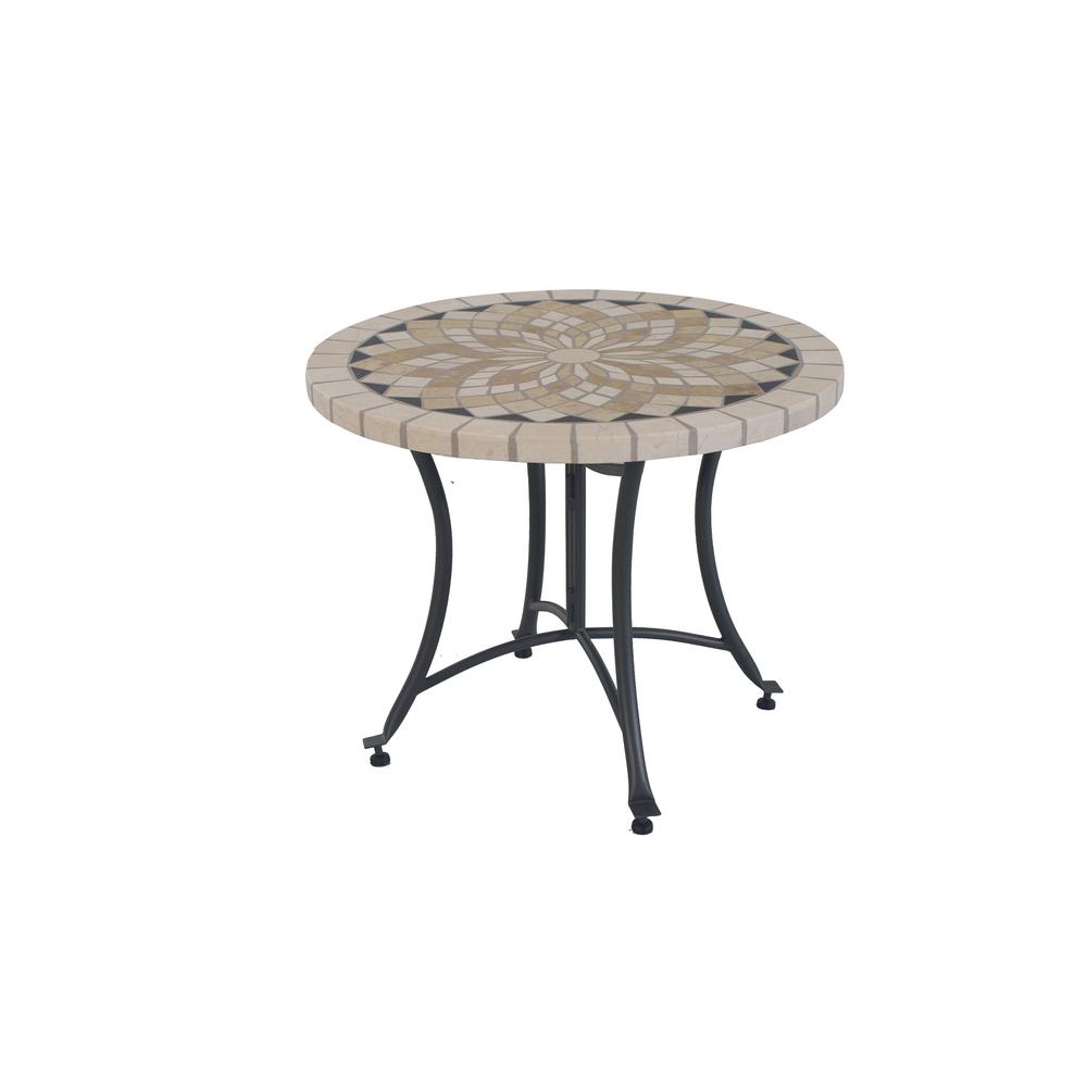 Outdoor Interiors Round Sandstone Metal Outdoor Accent Table31224MS
