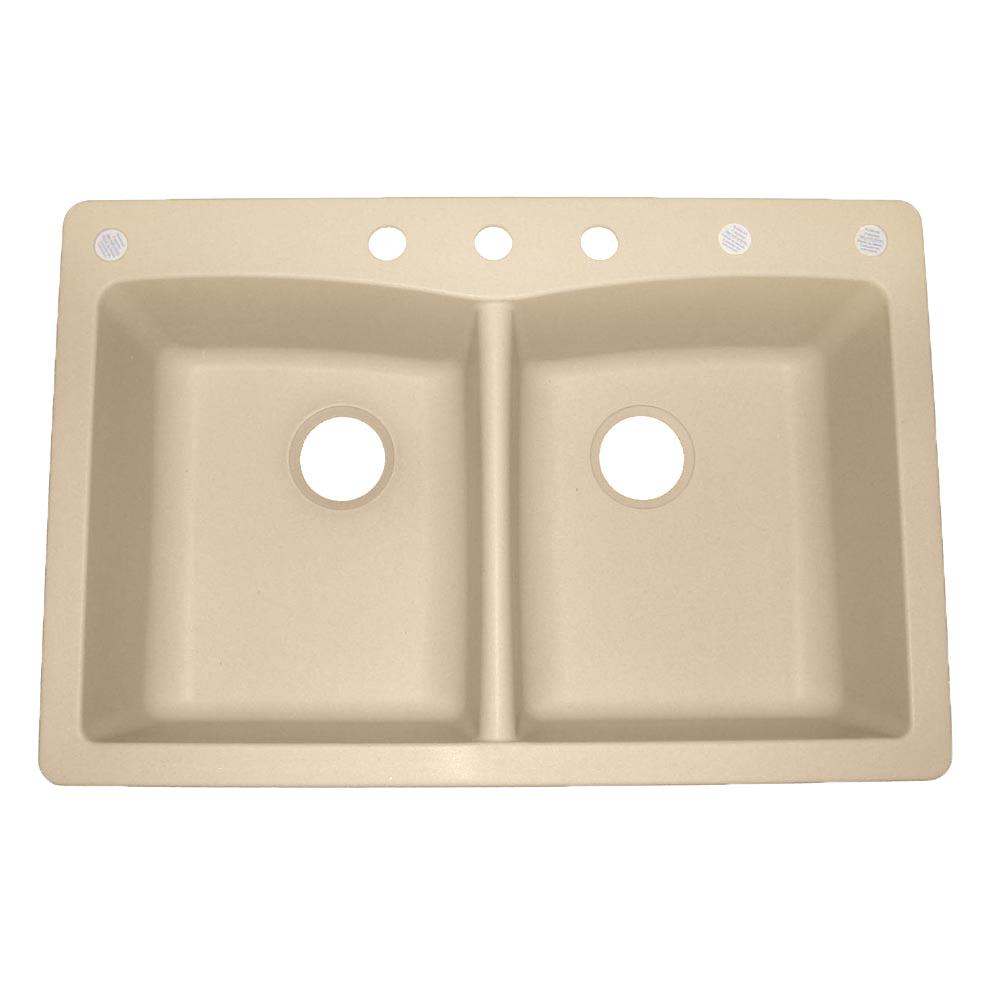 Glacier Bay Pegasus Dual Drop In Undermount Granite Composite 33 In 3 Hole Double Bowl Kitchen Sink In Bisque 441390 The Home Depot