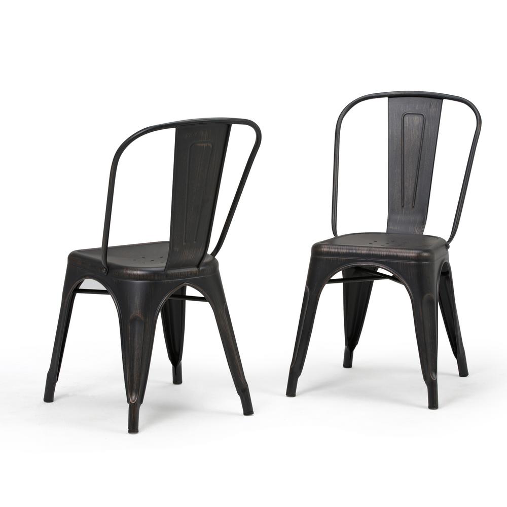 Metal Dining Chairs Kitchen Room Furniture The Home Depot Fletcher Distressed Black And Copper Metal Dining Side Chair Set Of 2
