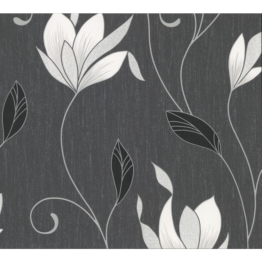 Advantage Gallagher Charcoal Floral Trail Wallpaper Sample 2814