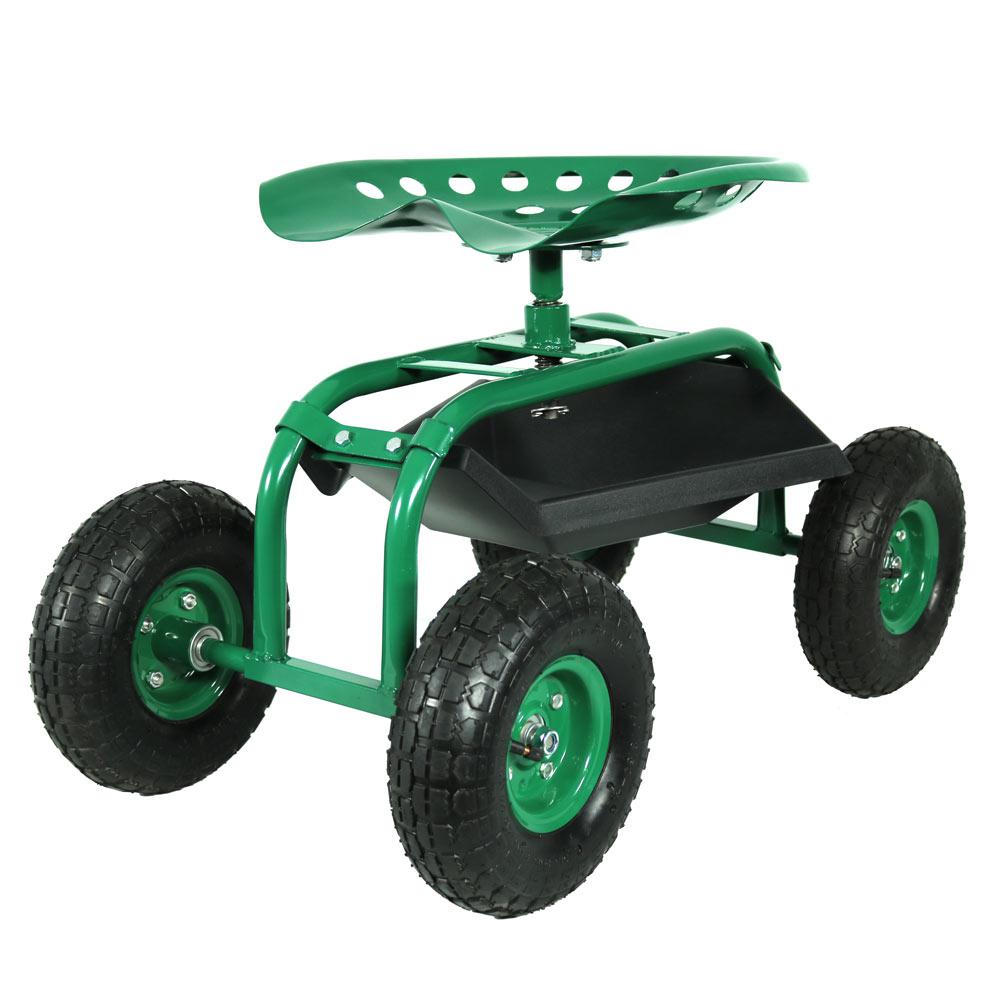 Sunnydaze Decor Green Steel Rolling Garden Cart With 360 Degree