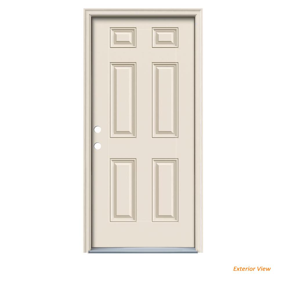 Jeld Wen 36 In X 80 In 6 Panel Primed Fiberglass Prehung Right Hand Inswing Front Door W Brickmould