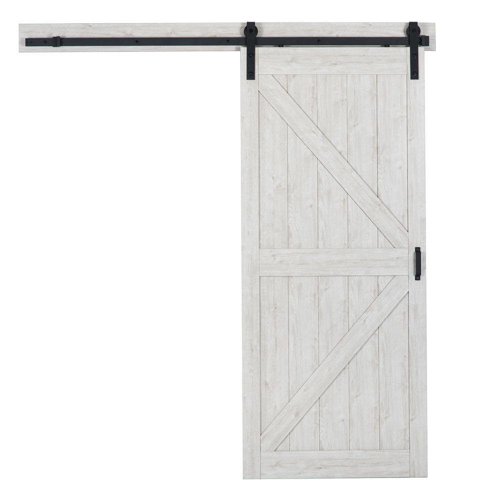 Truporte 36 In X 84 Bright White Solid Core Rustic 3 Lite Frost Sandstone Oak K Design Solid Core Interior Barn Door
