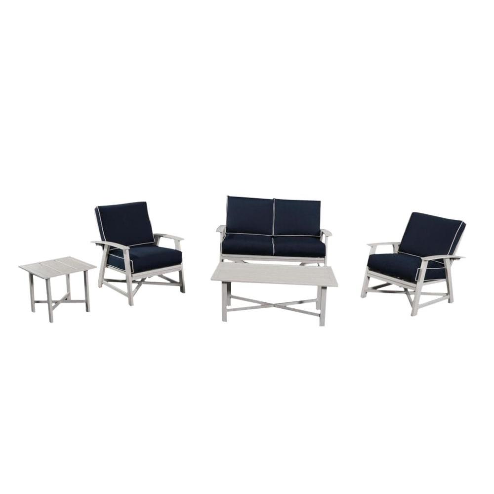 St Augustine 5 Piece Aluminum Patio Chat Set With Coastal Blue