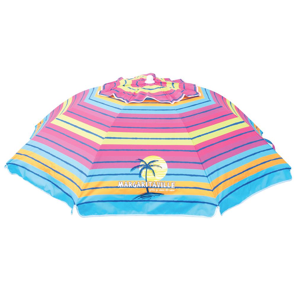 Margaritaville 6 5 Ft Steel Pole Market Tilt Beach And Patio Umbrella In Pink Yellow Blue Striped Wub76mv 178 1 The Home Depot