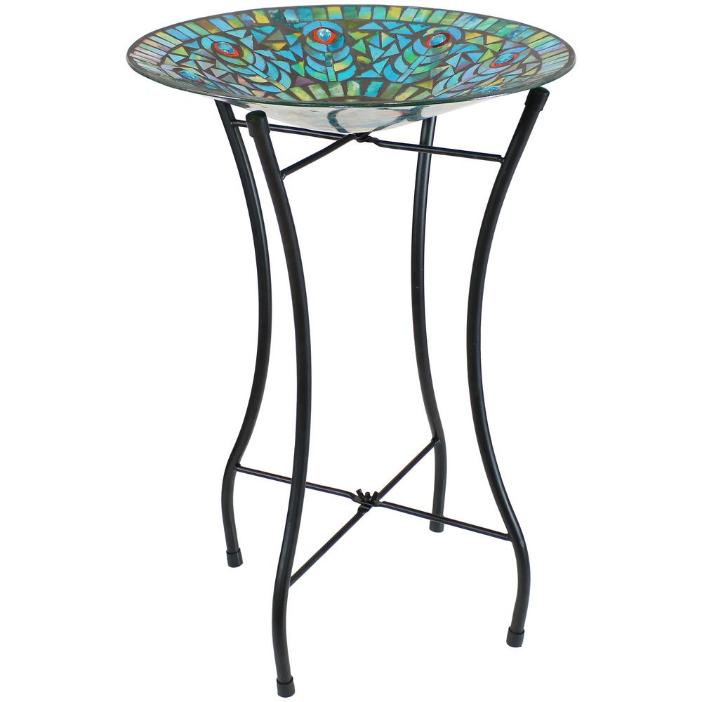 Sunnydaze Decor 14 in. Mosaic Petals Glass Bird Bath Bowl with Stand ...