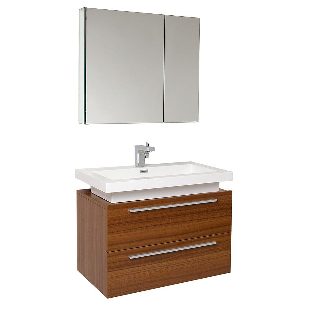 Fresca Medio 32 In Vanity In Teak With Acrylic Vanity Top In