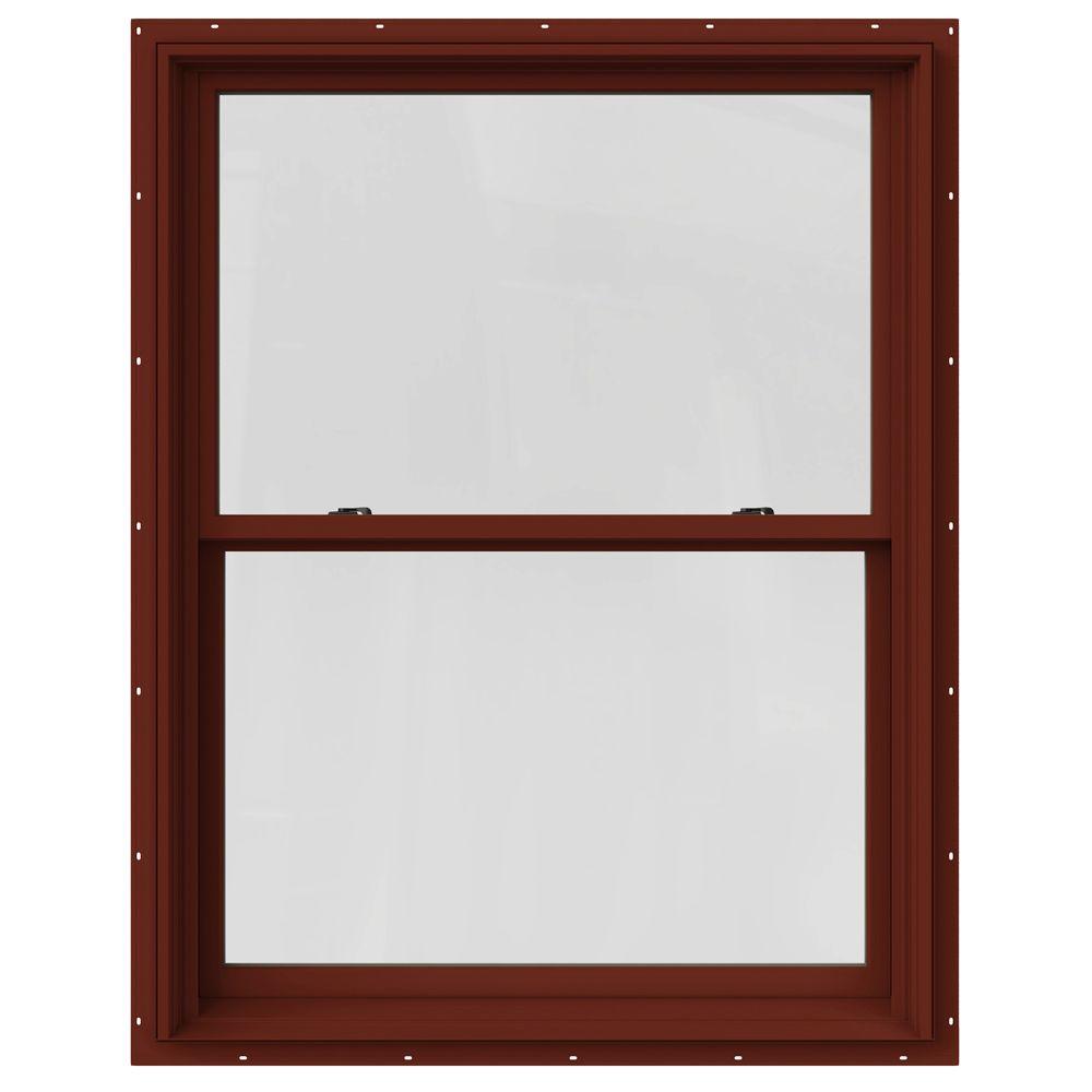 JELDWEN 37.375 in. x 48 in. W2500 Series Red Painted Clad Wood Double Hung Window w/ Natural