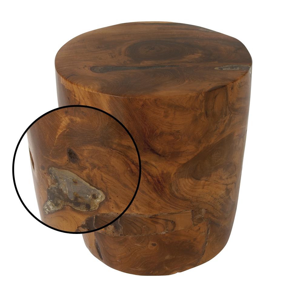 Cherry Brown Teak And Resin Tapered Round Block Stool Accent Table