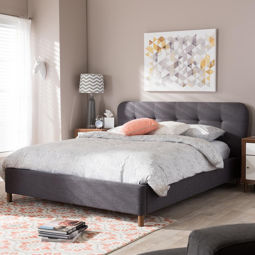 King Platform Fabric Beds Headboards Bedroom Furniture Germaine Gray King Upholstered Bed