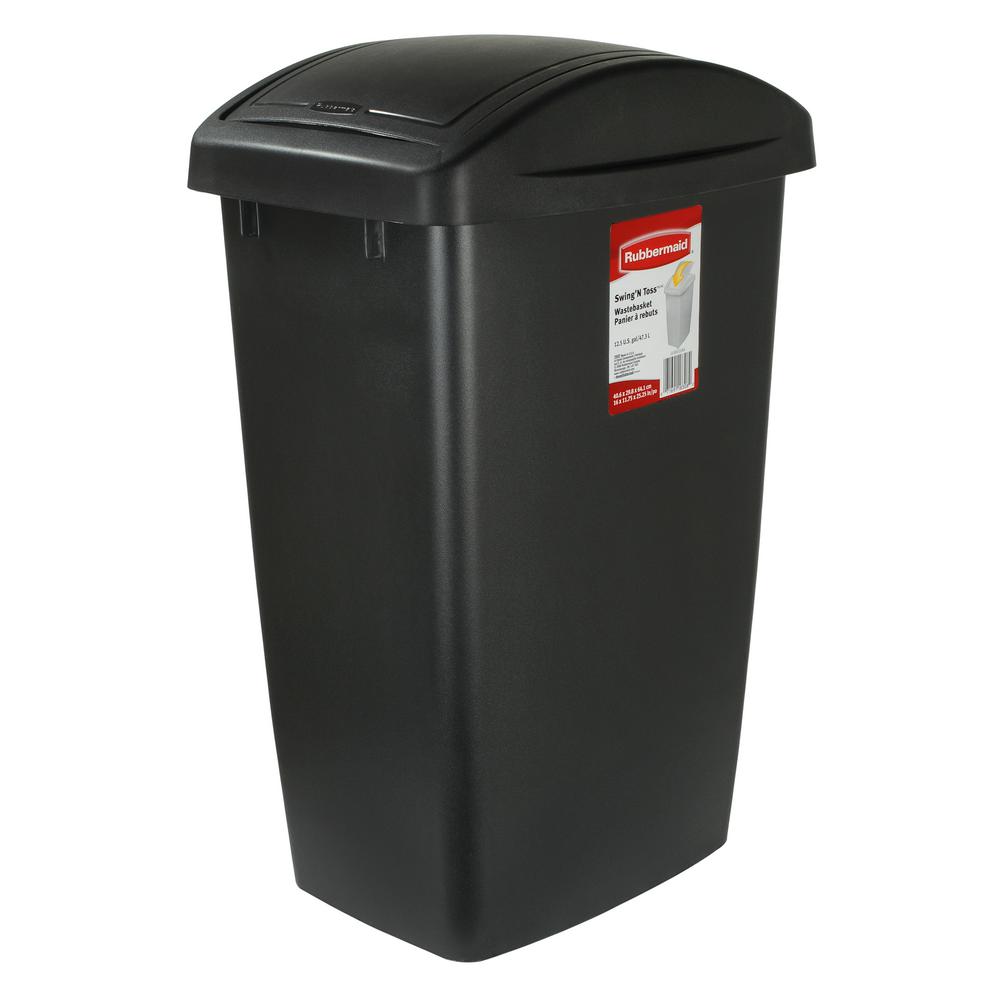 Rubbermaid 12.5 Gal. Black Swing Top Wastebasket eXtremes