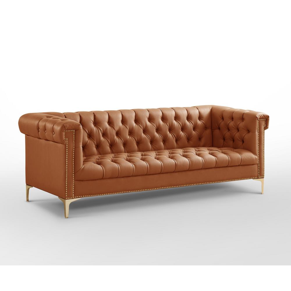 Inspired Home Ramona Camel Brown Gold Pu Leather Sofa With Button