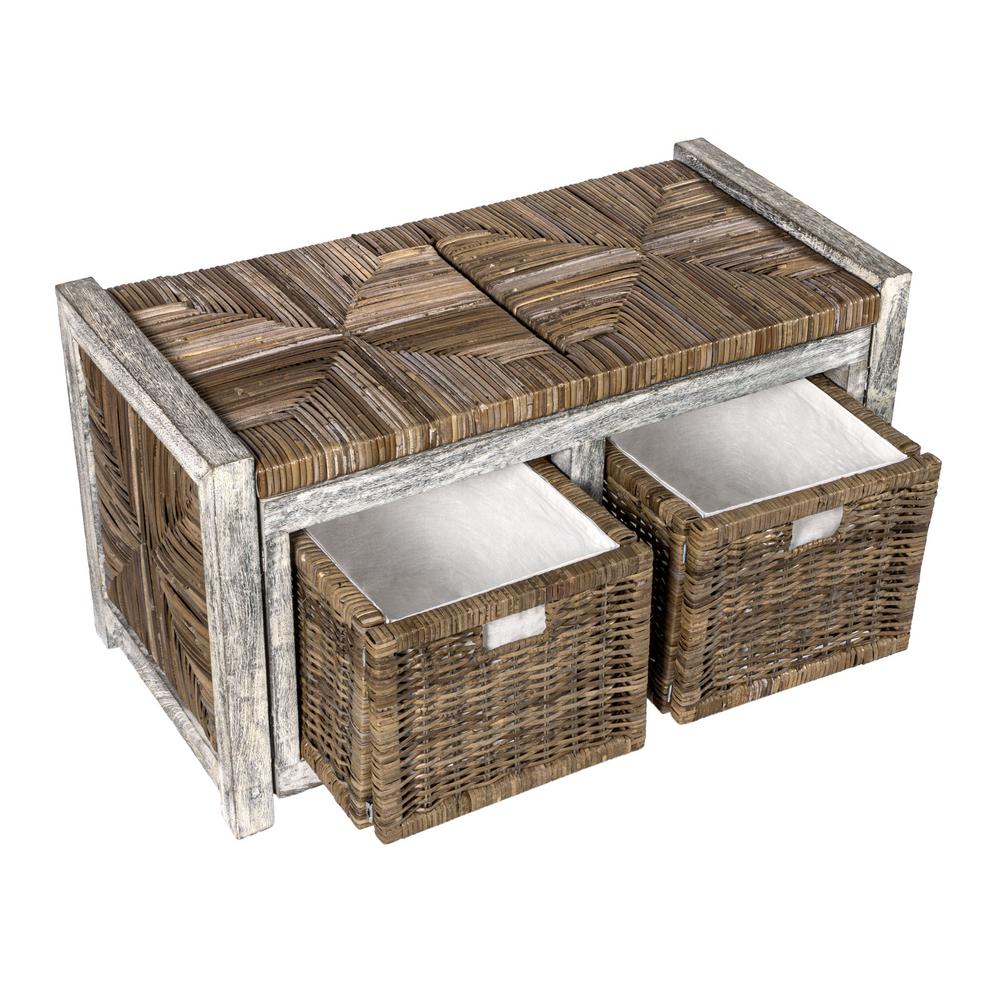 Happimess Rustic 30 2 Drawer Wicker Storage Bench Gray Hpm9100a