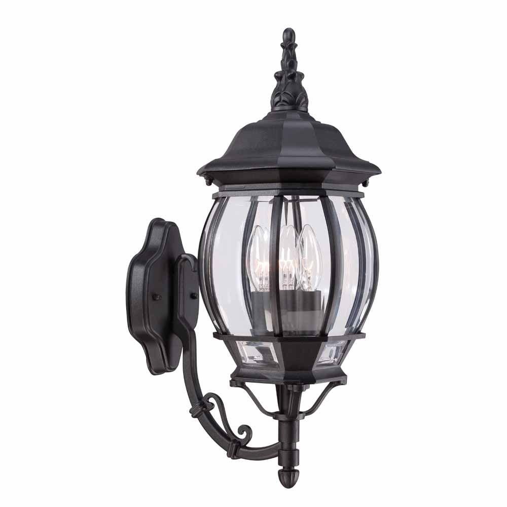 Hampton Bay 3-Light Black Outdoor Wall Mount Lantern ...