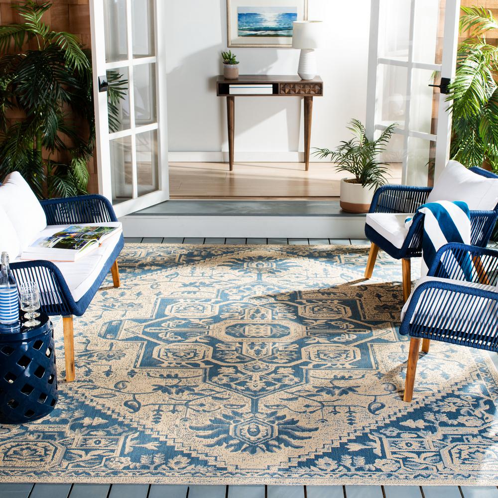 Safavieh Beach House Blue Cream 7 Ft X Indoor Outdoor Safavieh Beach House Blue Cream 7 Ft X