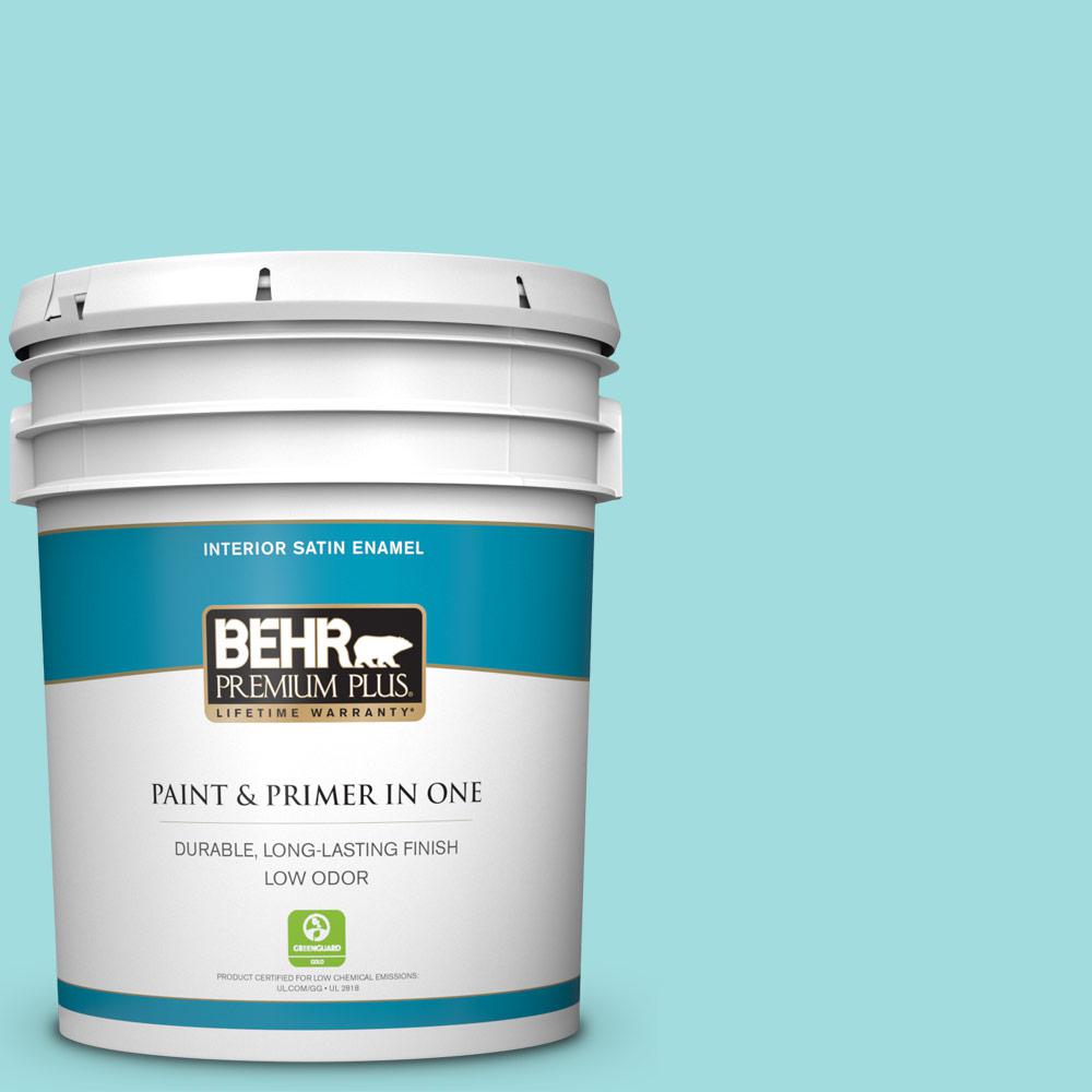 BEHR PREMIUM PLUS 5 gal. 500A3 Aqua Spray Satin Enamel Low Odor