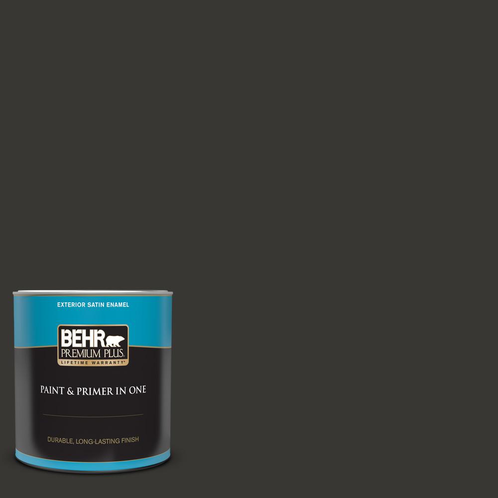 Behr Premium Plus 1 Qt Black Satin Enamel Exterior Paint And Primer In One 934004 The Home Depot