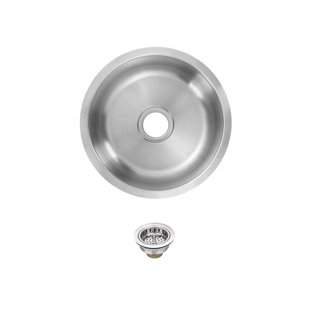Glacier Bay Undermount 18 Gauge Stainless Steel 16 In 0 Hole Round Single Bowl Bar Sink With Drain Assembly